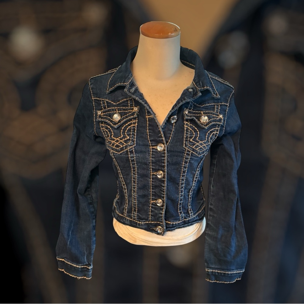L.A. Idol Dark Blue Jean Jacket with Silver Accents